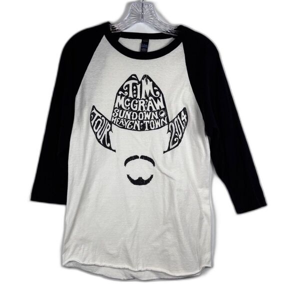Tultex Tops - Tim McGraw Sundown Heaven Town Tour 2014 Raglan Baseball Shirt 3/4 Sleeve Sz S